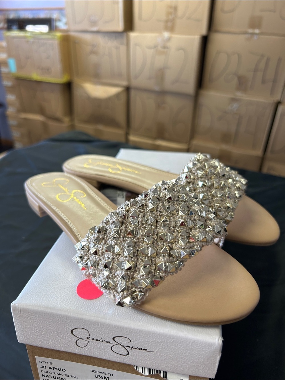 Jessica Simpson Natural Slide Sandals with Silver Crystal Strap